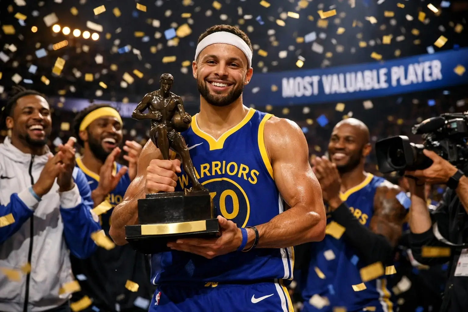 NBA player receiving MVP trophy presentation
